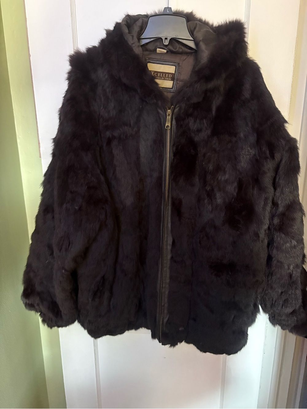 Men's Hooded Brown Rabbit Fur Puffer Jacket - Picture 3 of 3